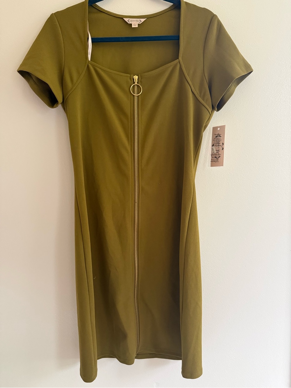 Nanette Lepore Olive Green Zip-Front Midi Dress